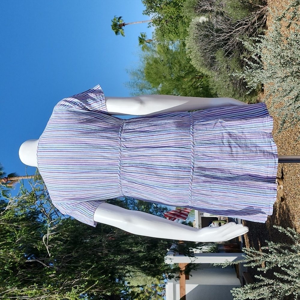 MADEWELL Striped Tiered Mini Dress XS Babydoll Swing Tunic Ruffle 100% Cotton - Picture 6 of 15